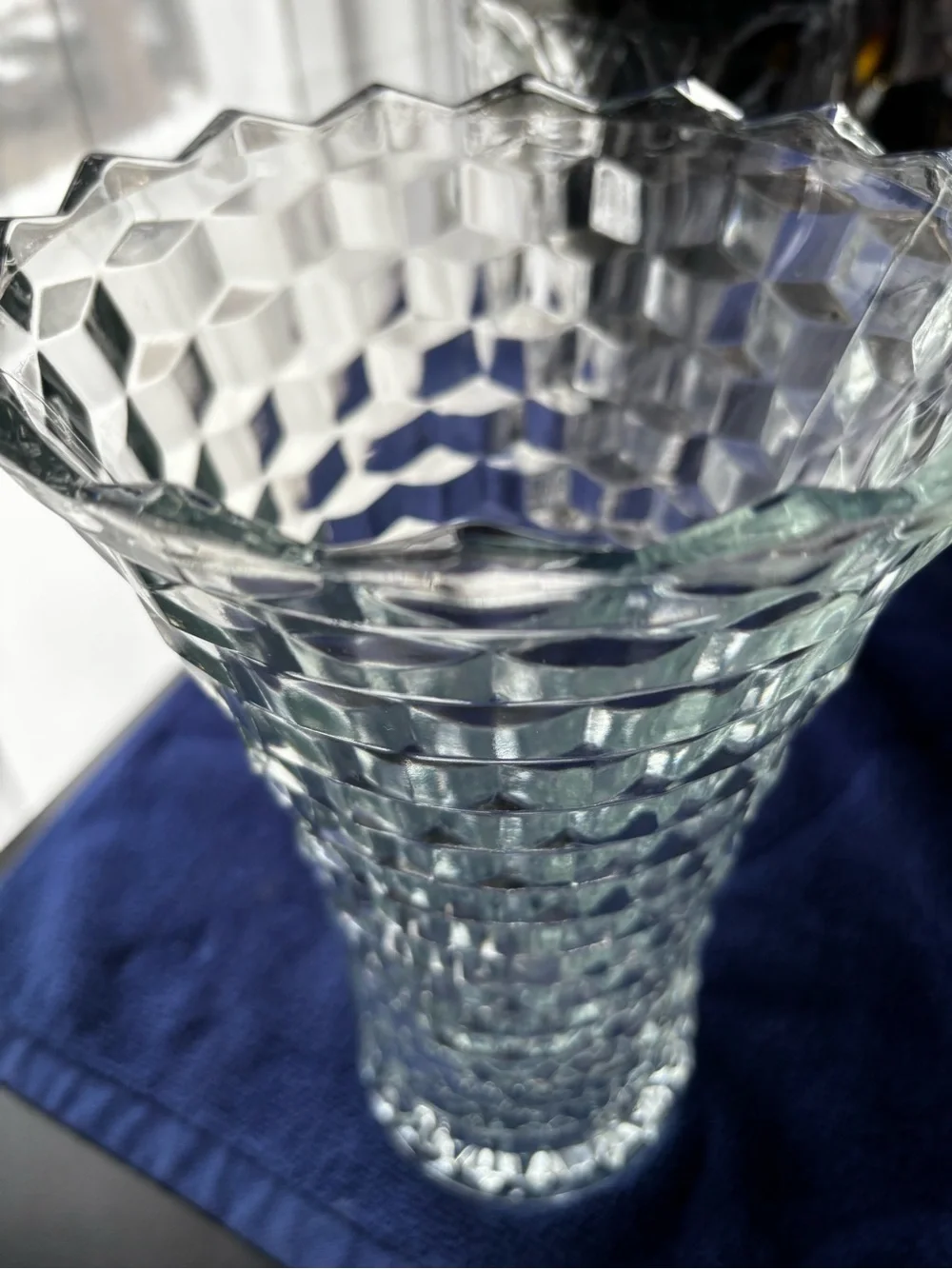 Highly Collectible Vintage Whitehall Cubist Clear Glass Flared Flower Vase -10”
